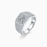 Pave Round Moissanite Halo Wedding Men's Ring