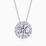 Round Cut Moissanite Halo Pendant Necklace