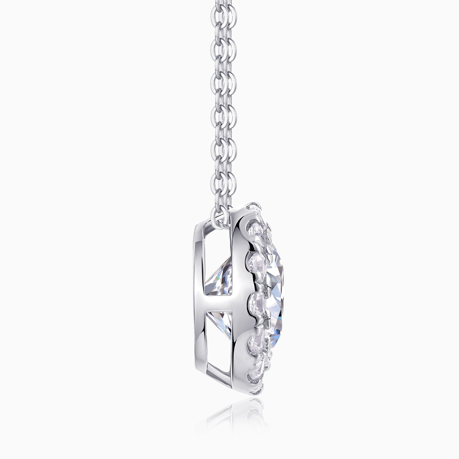 Round Cut Moissanite Halo Pendant Necklace - Ceerom