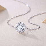 Round Cut Moissanite Halo Pendant Necklace