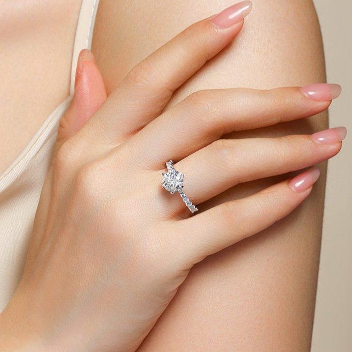 Classic Round Moissanite Pave Wedding Ring - Ceerom