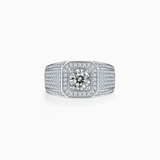 Pave Round Moissanite Halo Wedding Men's Ring