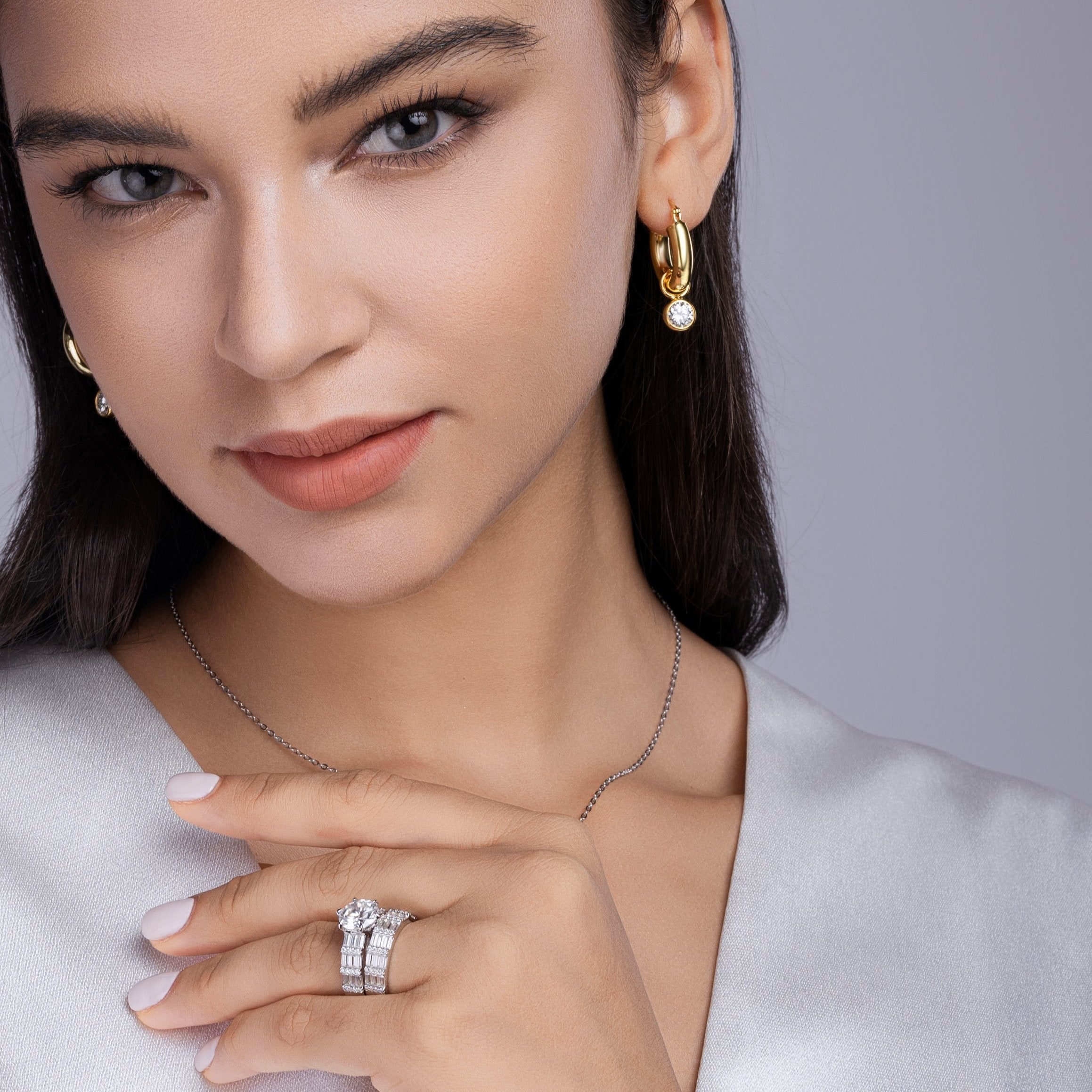 3CT Round Moissanite Solitaire Ring Set - Ceerom