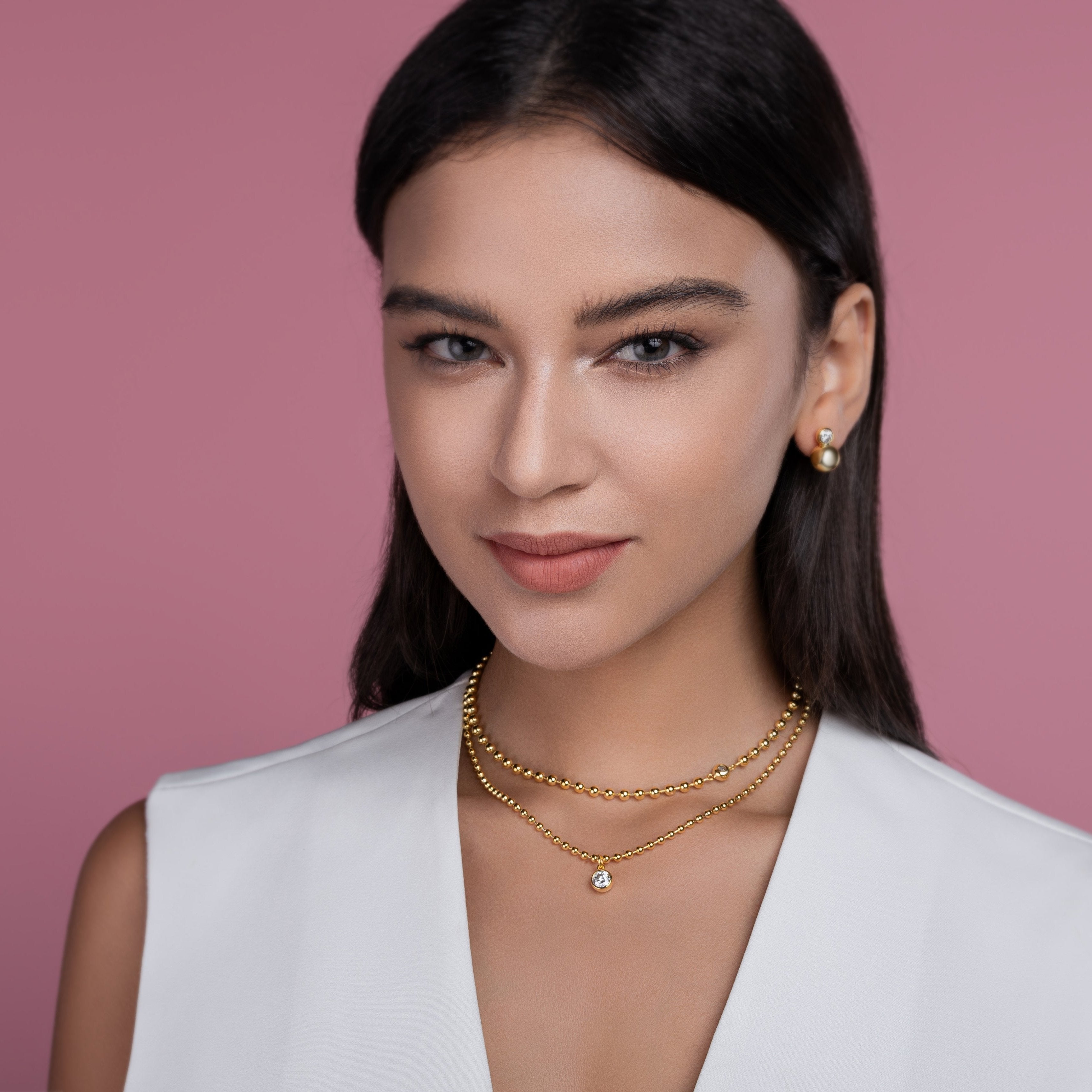 Round Moissanite Pendant Vintage beaded Necklace - Ceerom