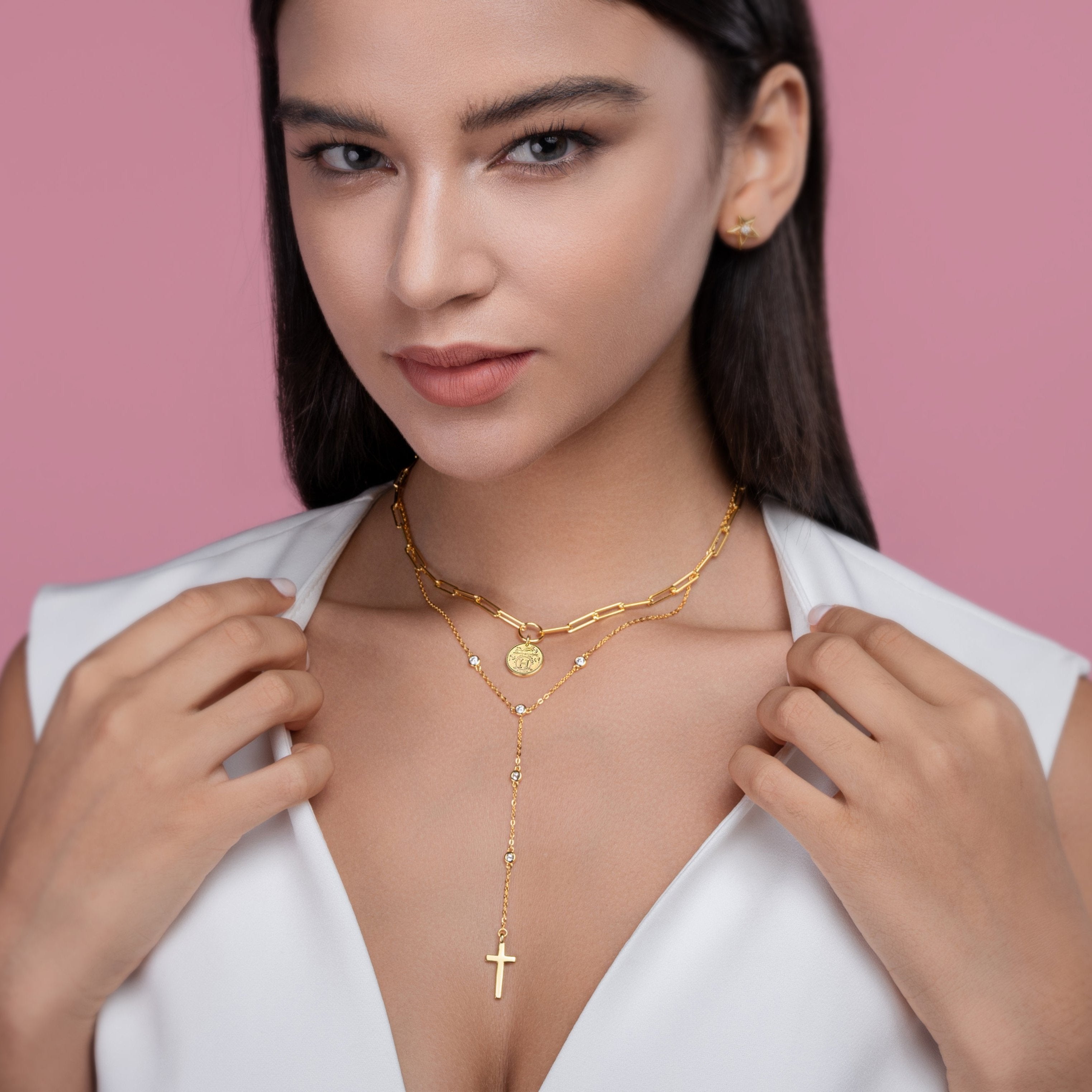 Moissanite Cross and Cion Necklace Set - Ceerom