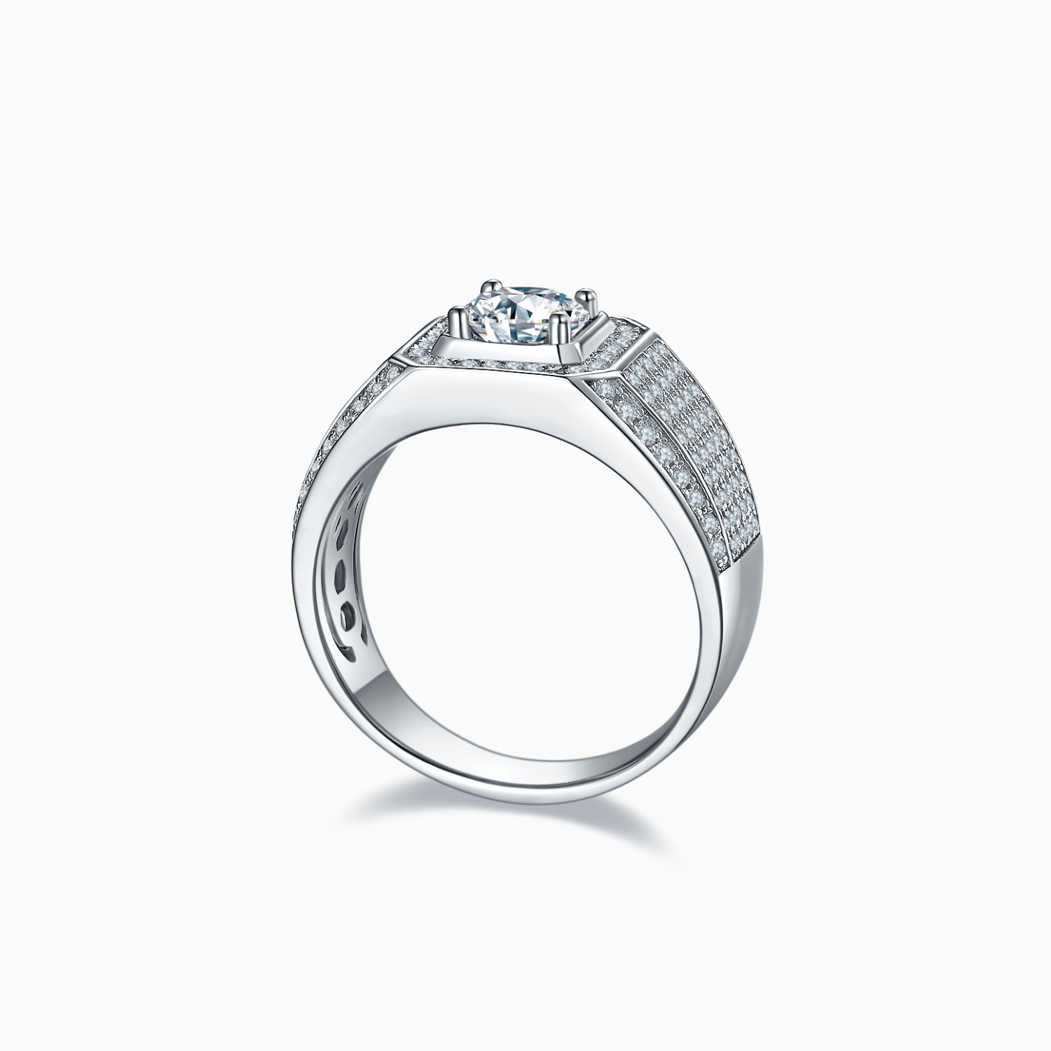 Pave Round Moissanite Halo Wedding Men's Ring - Ceerom