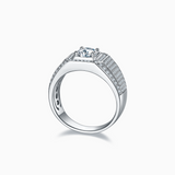 Pave Round Moissanite Halo Wedding Men's Ring