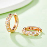 Half Pave Double Row Moissanite Hoop Earrings
