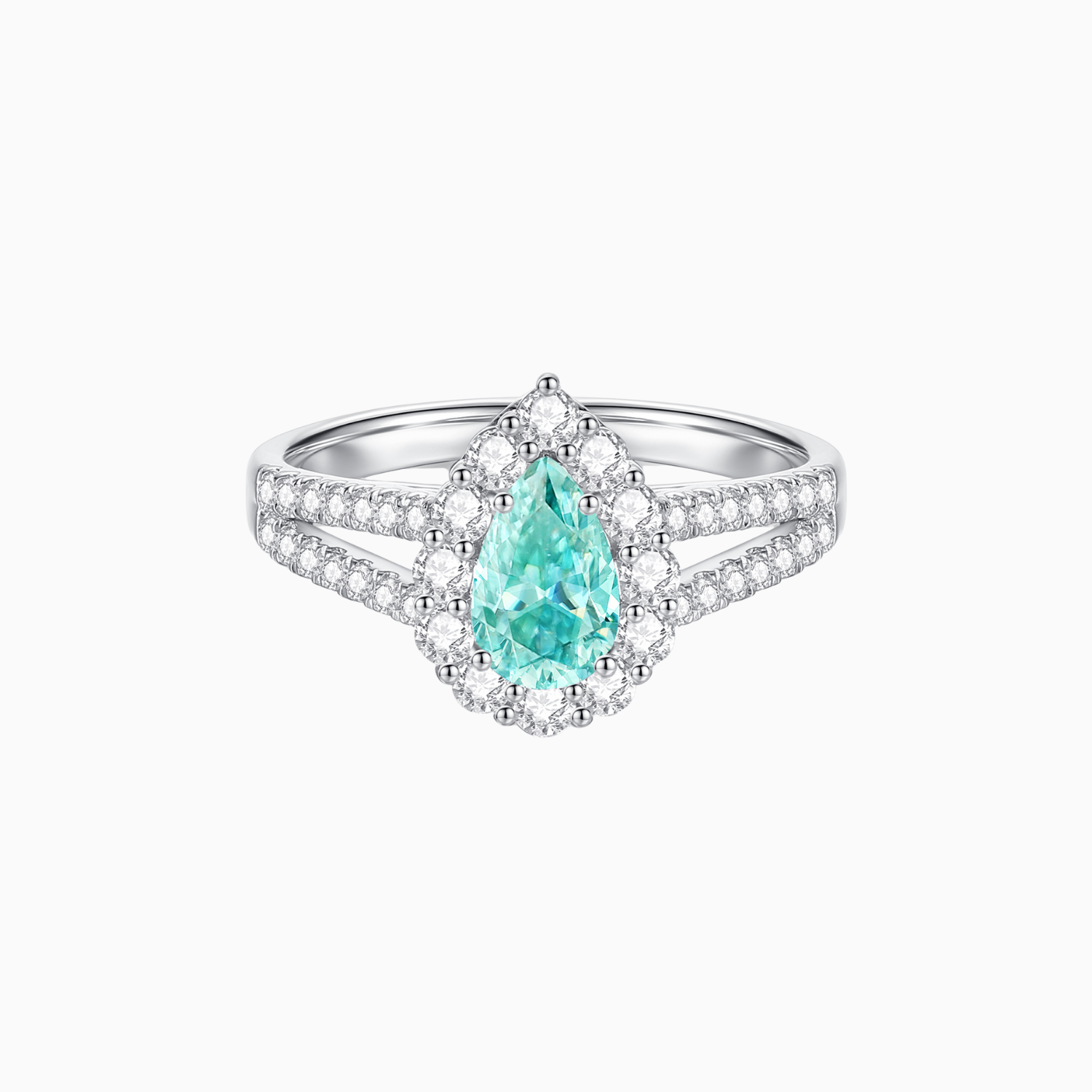 Pear Cut Moissanite Split Shank Halo Engagement Ring - Ceerom