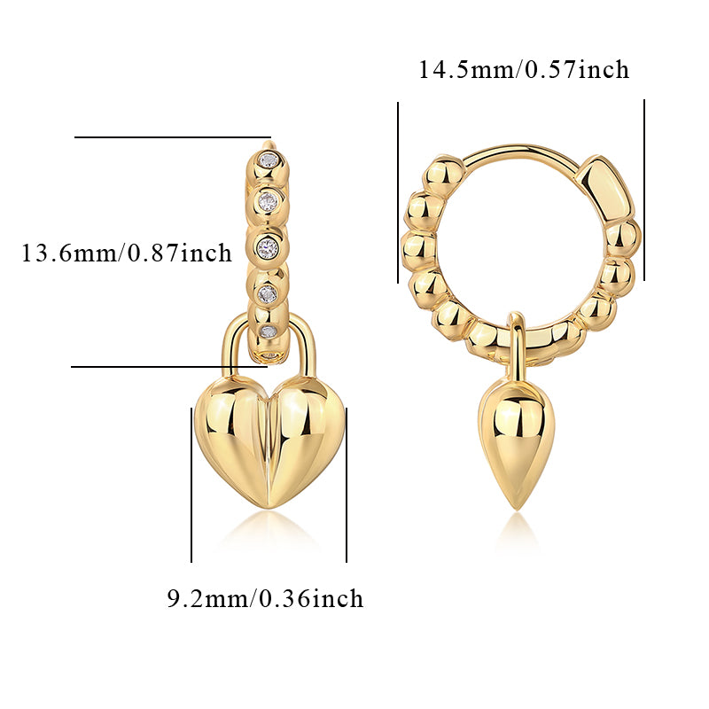 Moissanite 2-in-1 Beaded Hoops Removable Heart Earrings - Ceerom
