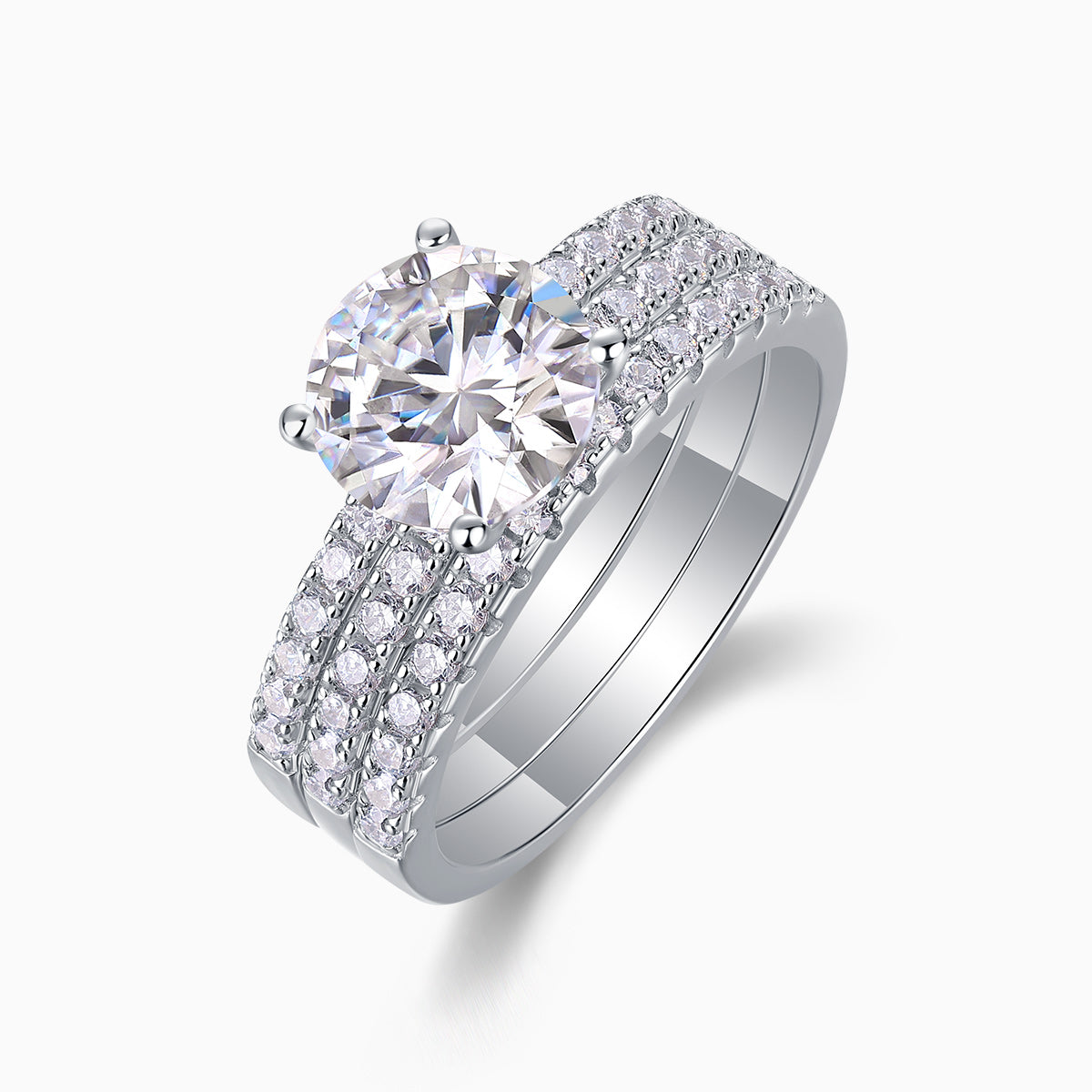 Stackable Round Moissanite Pave Wedding Ring Set - Ceerom