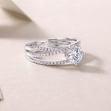 Moissanite Double Band Pave Engagement Ring