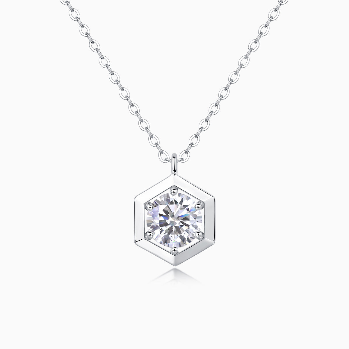 Round Cut Moissanite Hexagon Pendant Necklace - Ceerom