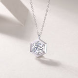 Round Cut Moissanite Hexagon Pendant Necklace - Ceerom