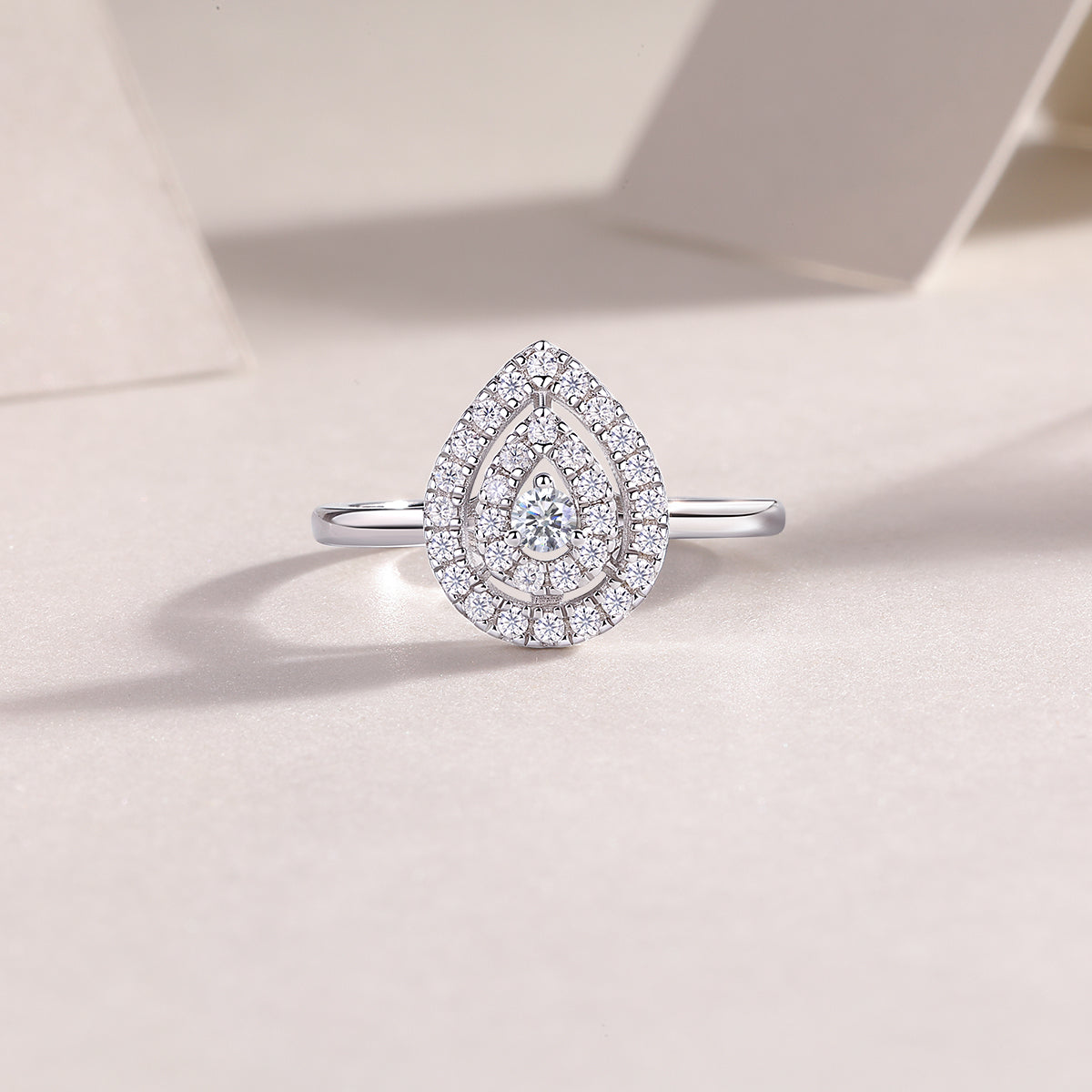 Halo Pear Shaped Moissanite Ring - Ceerom
