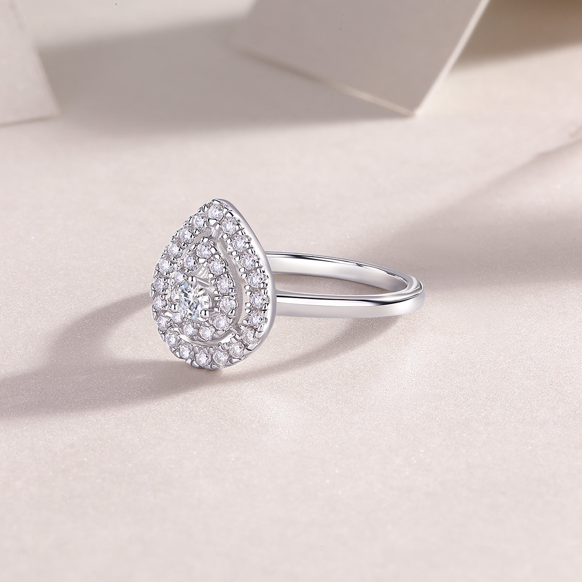 Halo Pear Shaped Moissanite Ring - Ceerom