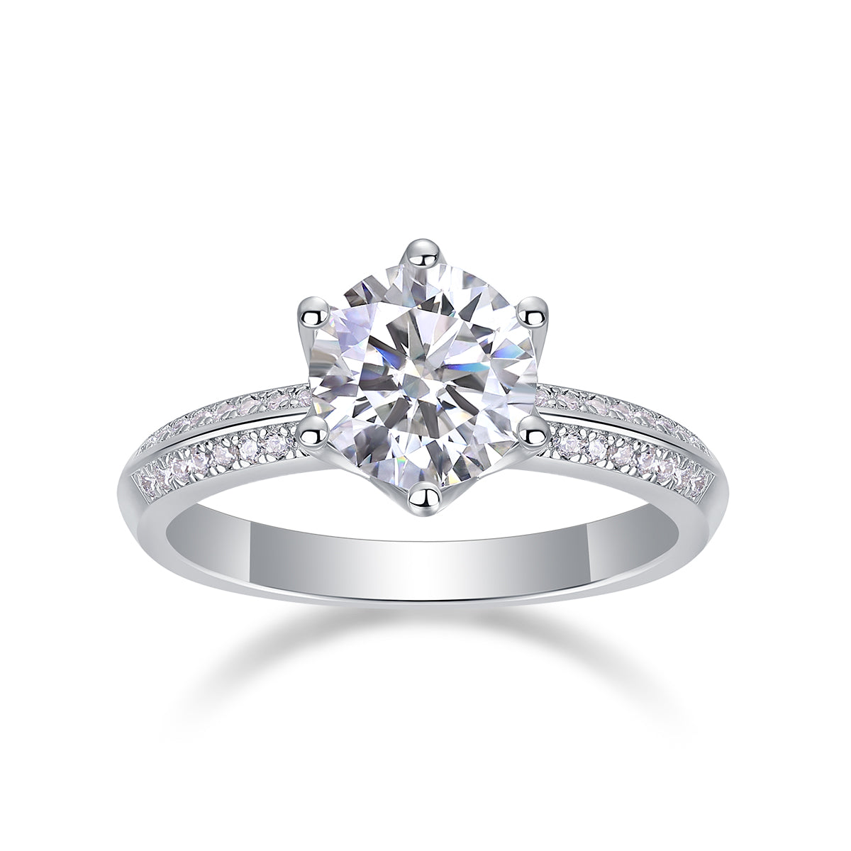 Round Cut  Moissanite Six-Prong Wedding Ring - Ceerom