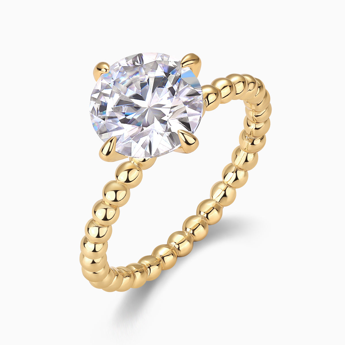 Solitaire Round Cut Moissanite Beaded Engagement Ring - Ceerom