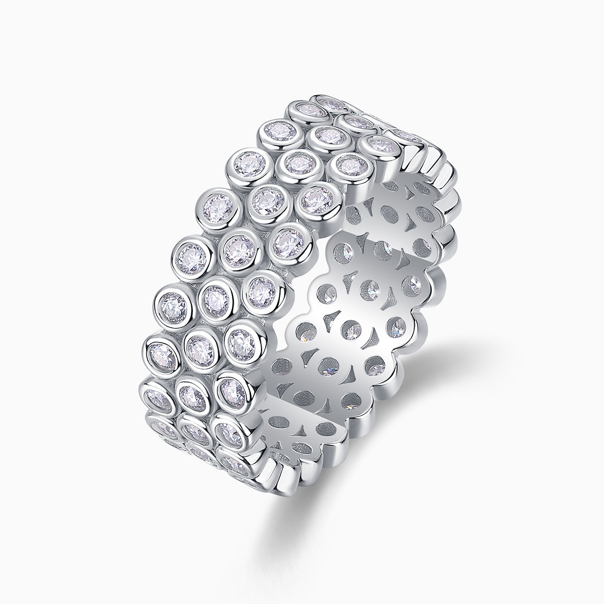 Three Row Pave Moissanite Wide Band Ring - Ceerom