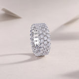 Three Row Pave Moissanite Wide Band Ring