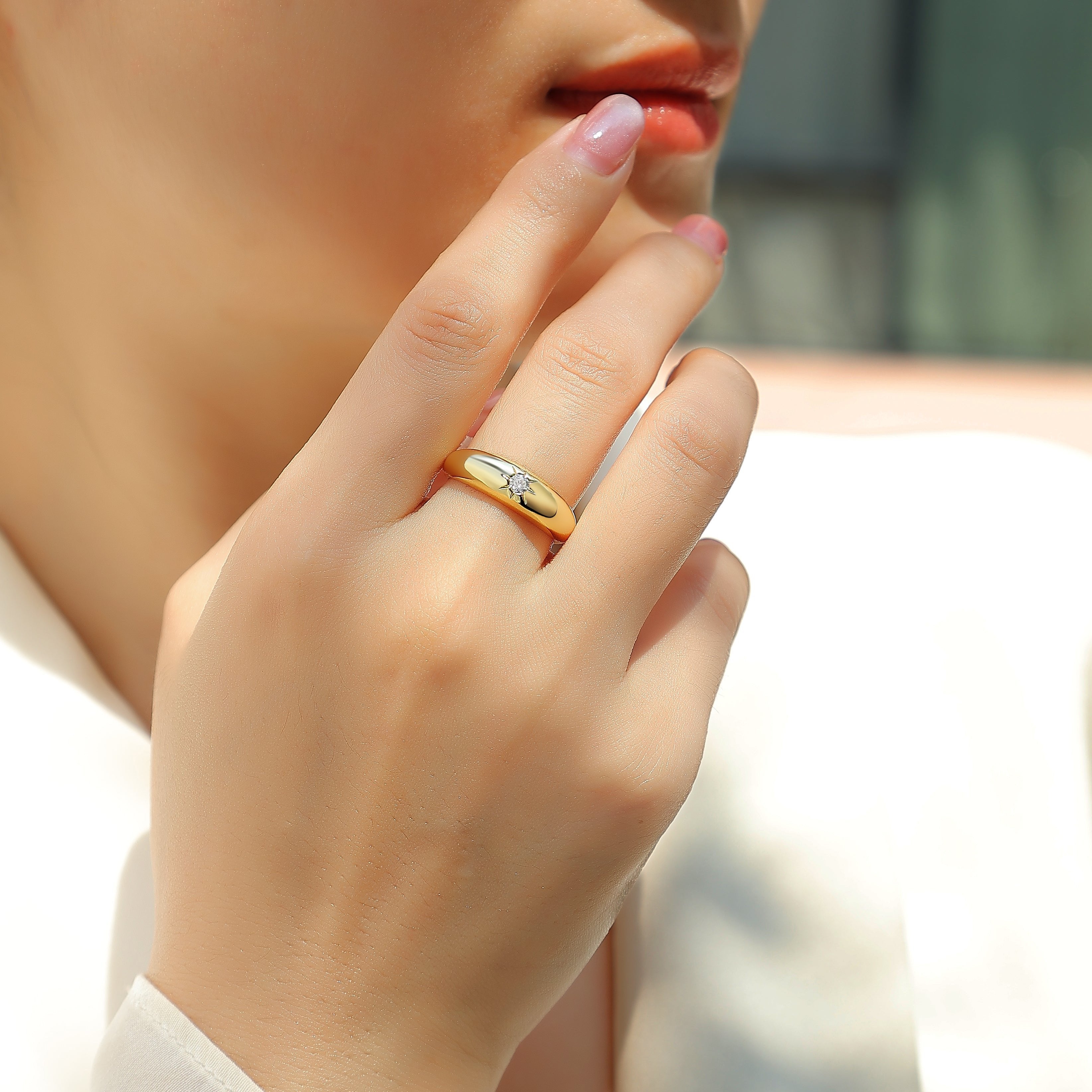 Solitaire Moissanite Thin Domed Ring - Ceerom