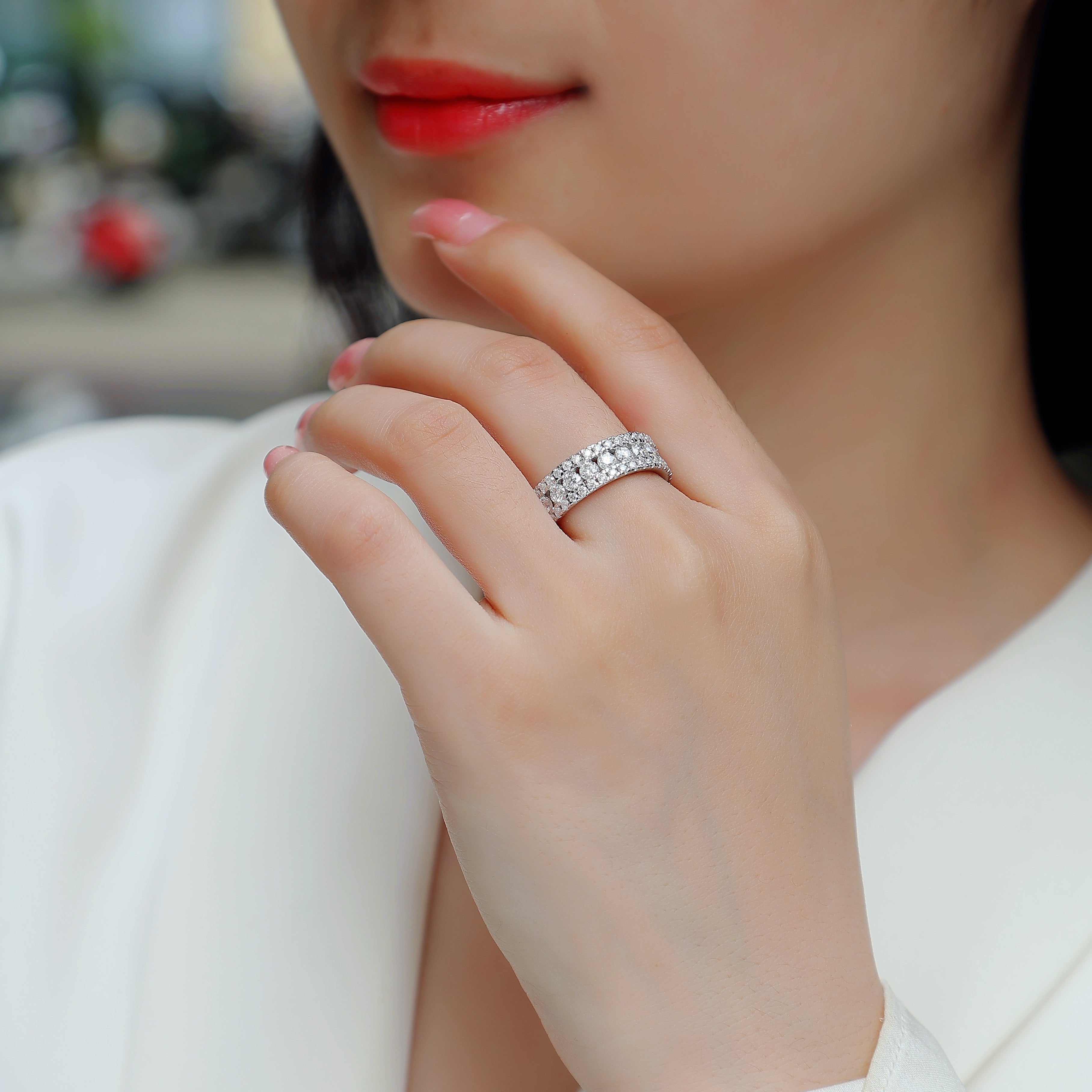 Triple Row Pave Moissanite Wedding Band - Ceerom