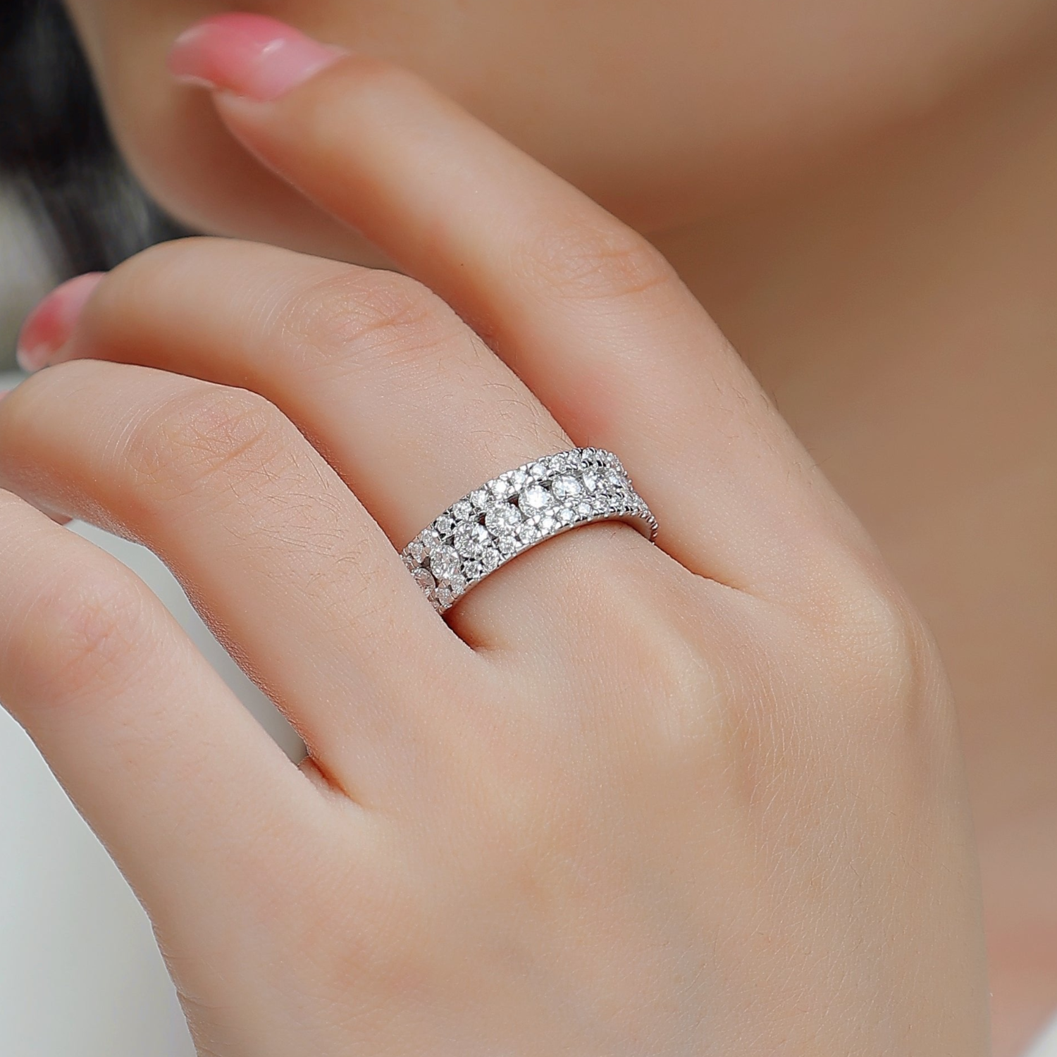 Triple Row Pave Moissanite Wedding Band - Ceerom