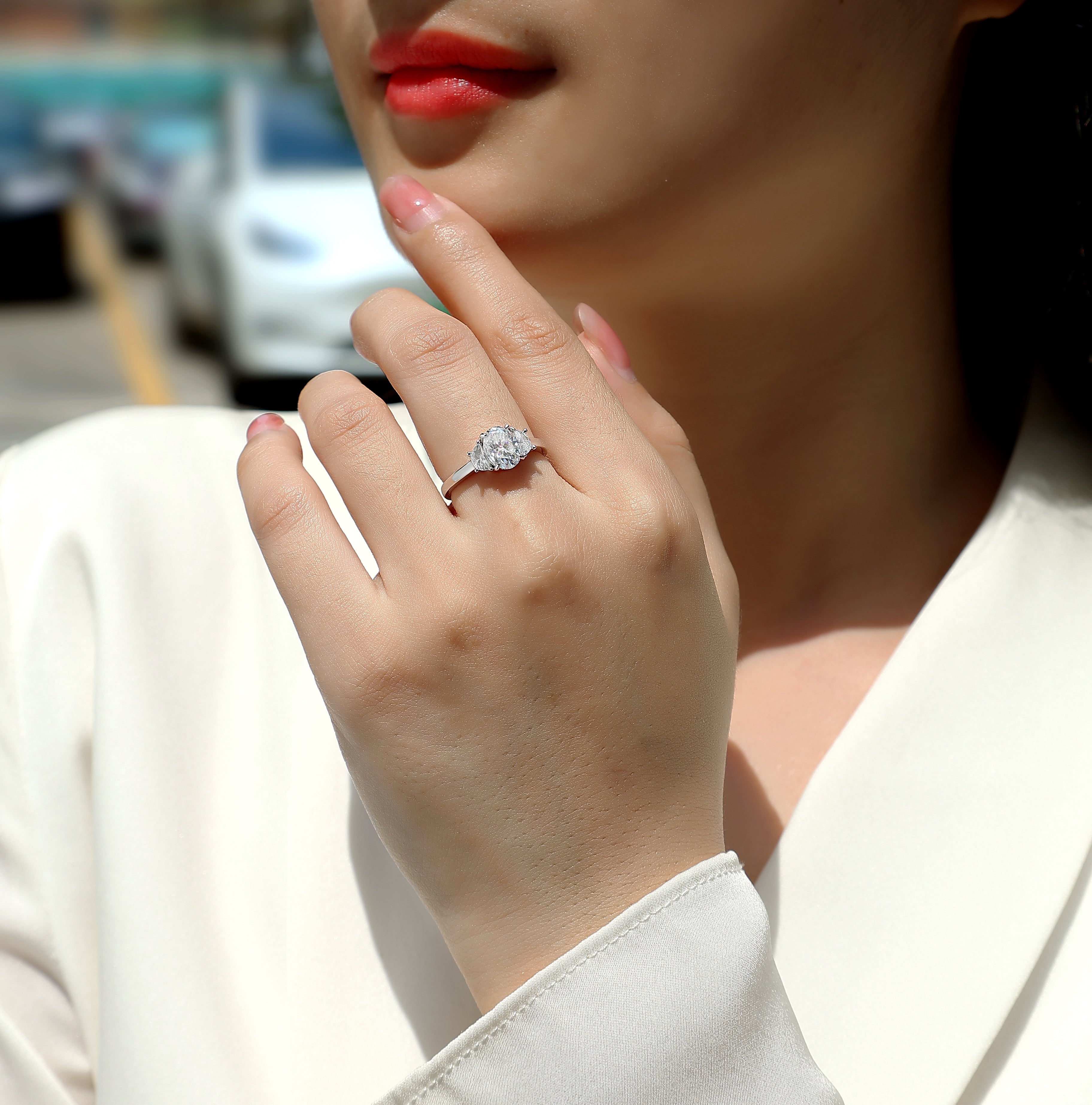 Three Stone Oval Cut Engagement Ring - Ceerom