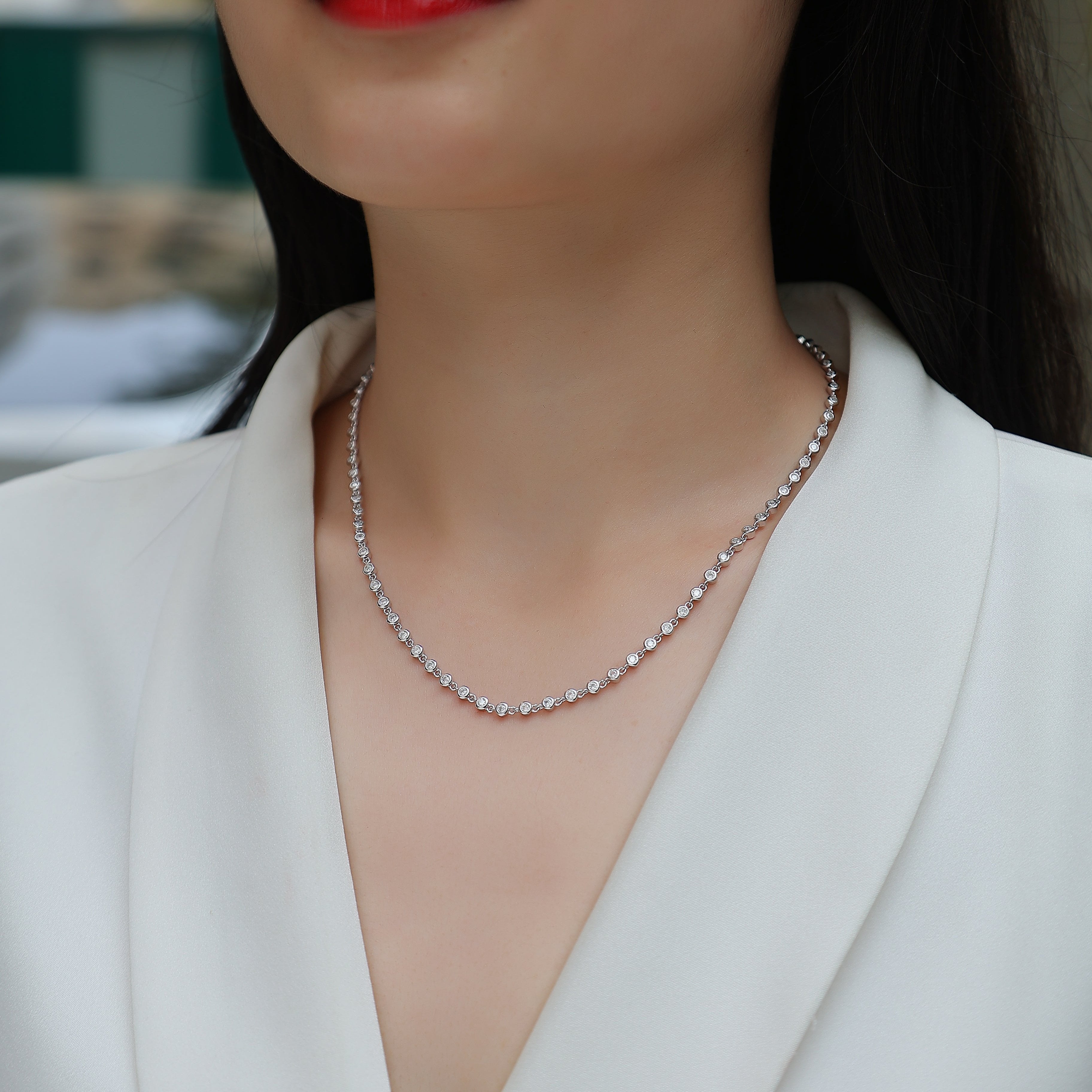 Round Cut Moissanite Tennis Necklace - Ceerom