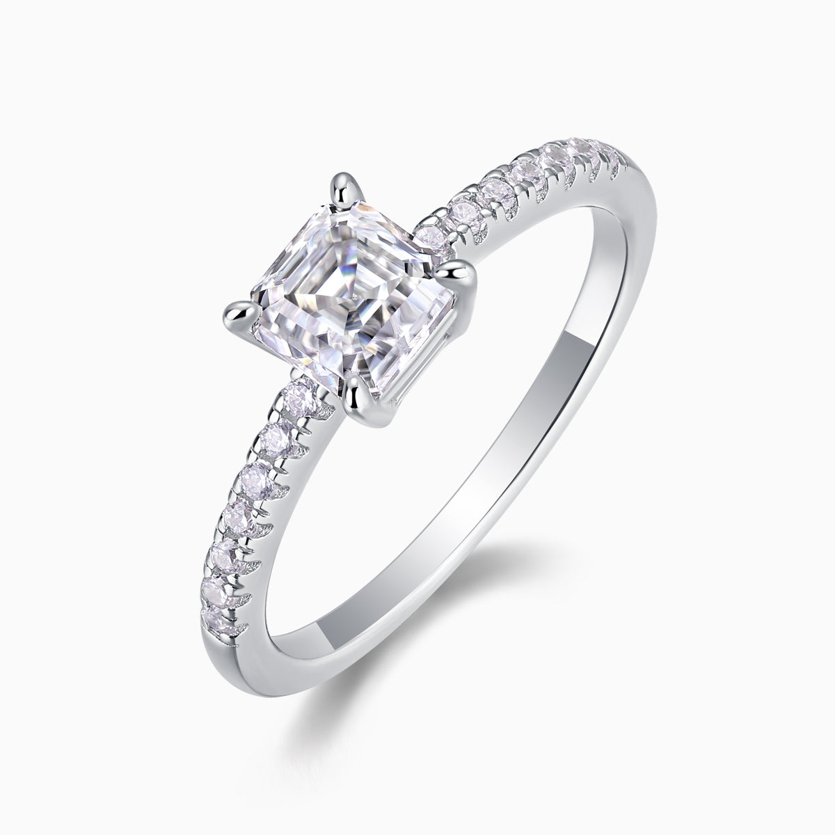 Asscher Cut Moissanite Pave Engagement Ring - Ceerom