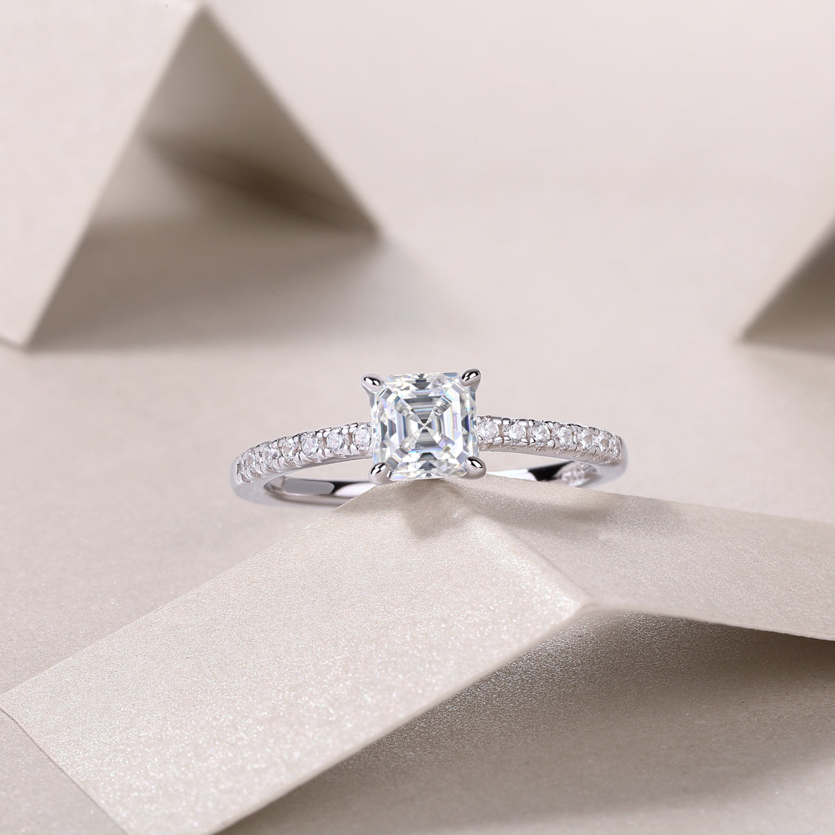 Asscher Cut Moissanite Pave Engagement Ring - Ceerom