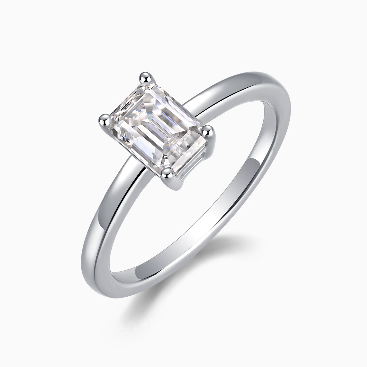 Solitaire Emerald Cut Moissanite Ring - Ceerom
