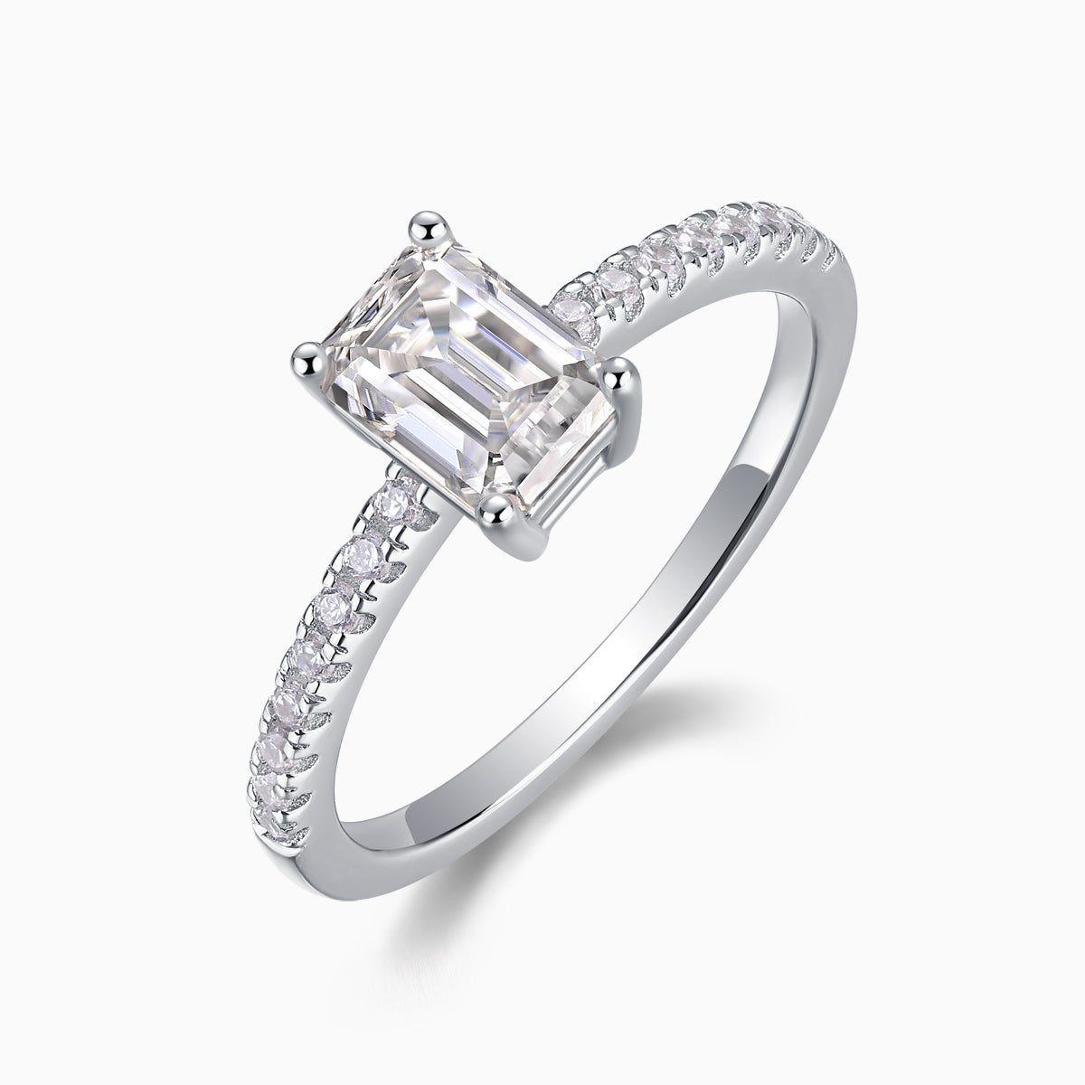 Emerald Cut Moissanite Pave Engagement Ring - Ceerom