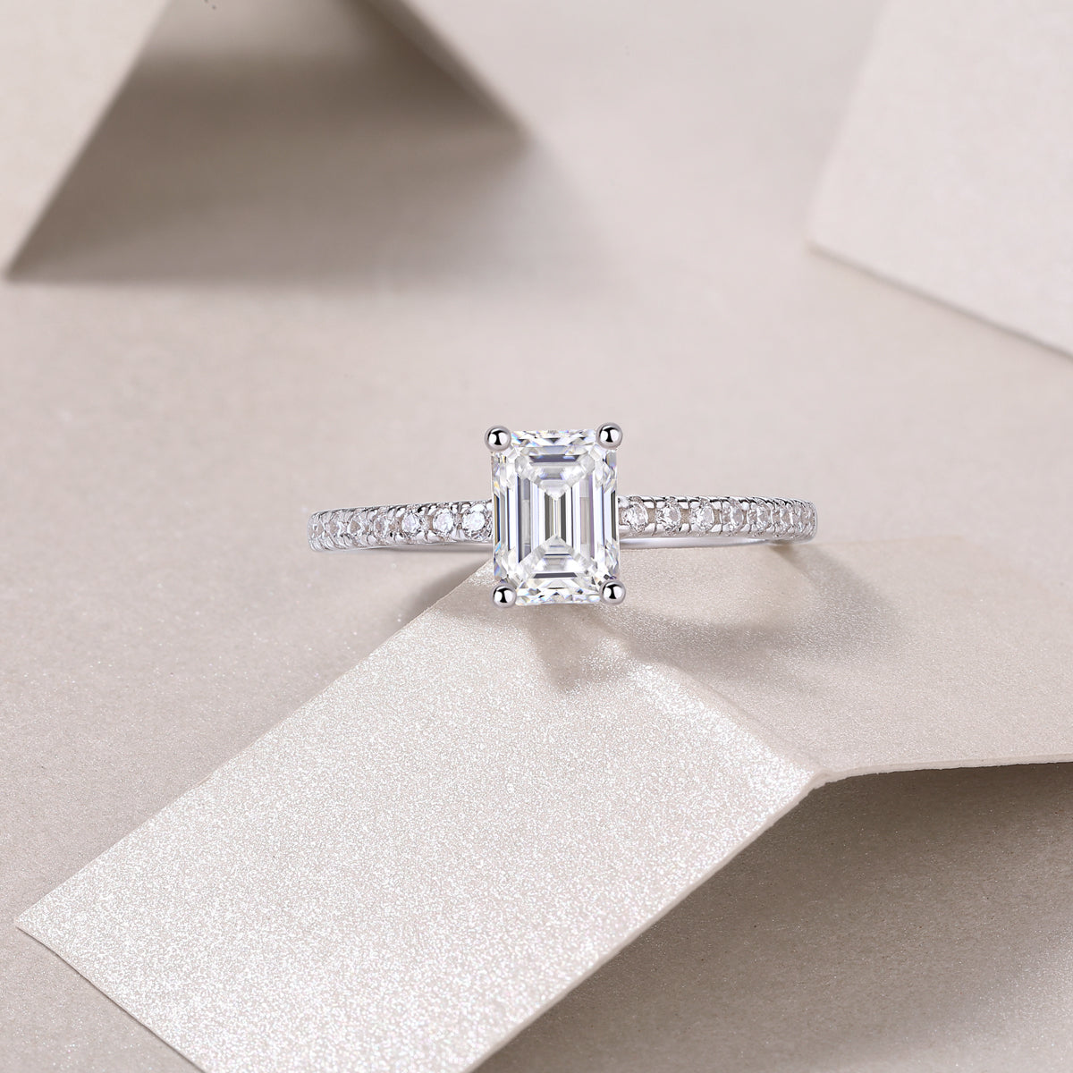 Emerald Cut Moissanite Pave Engagement Ring - Ceerom
