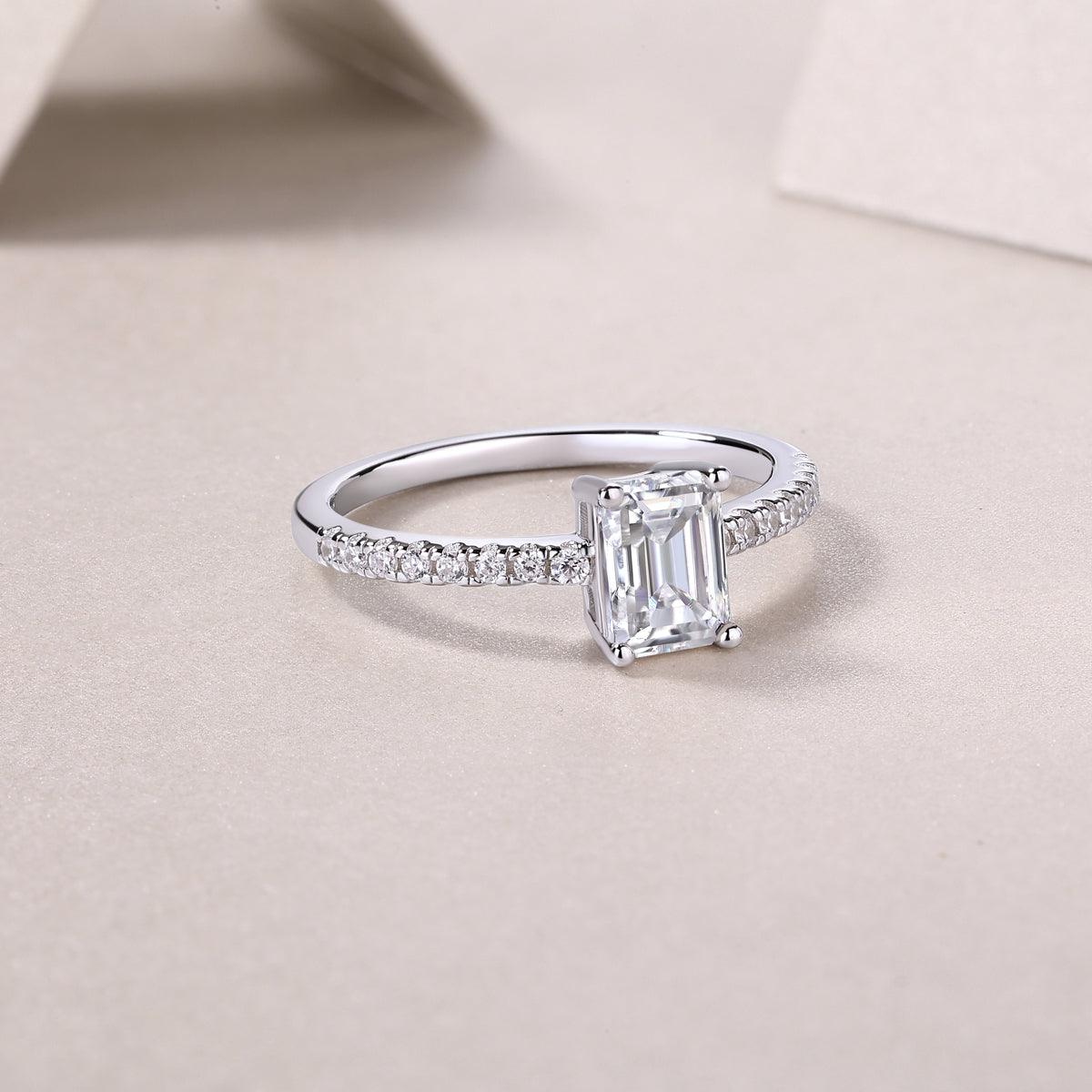Emerald Cut Moissanite Pave Engagement Ring - Ceerom