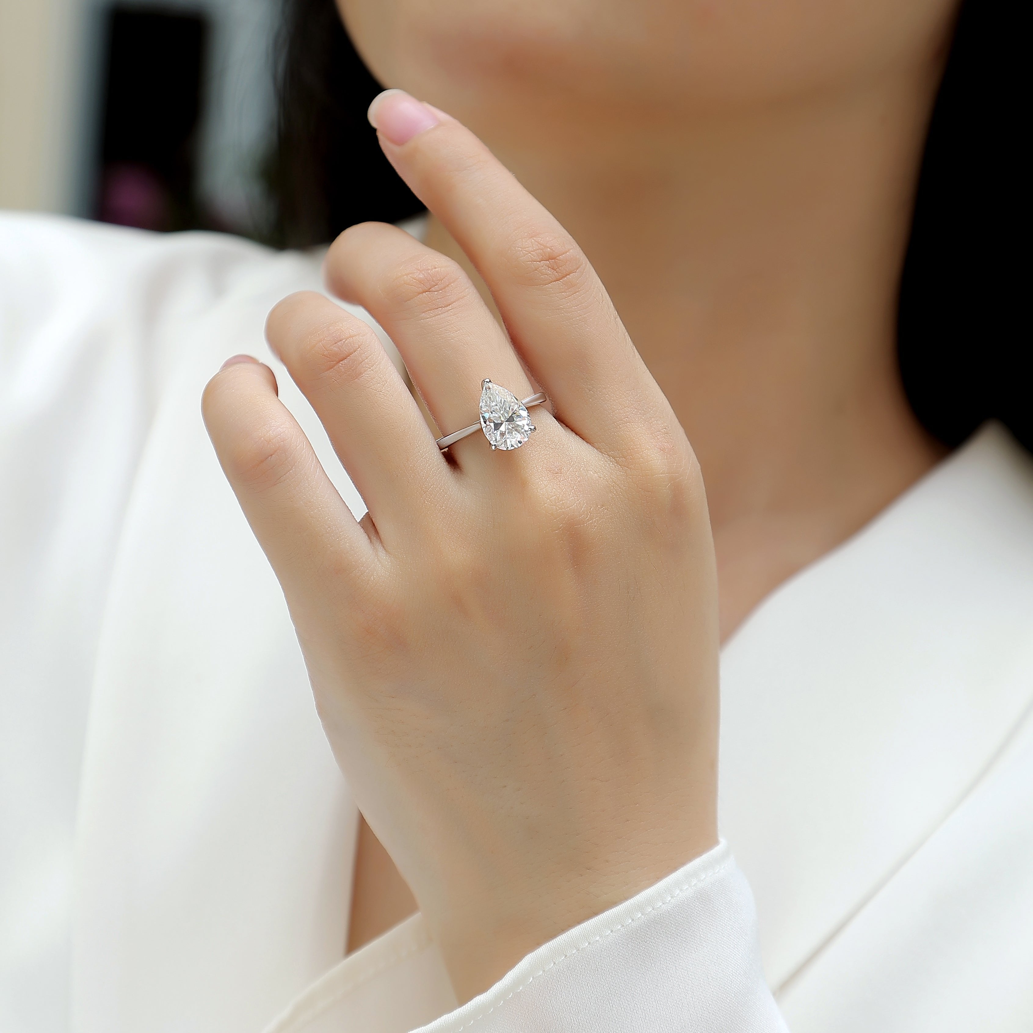 Solitaire Pear Shaped Moissanite Ring - Ceerom