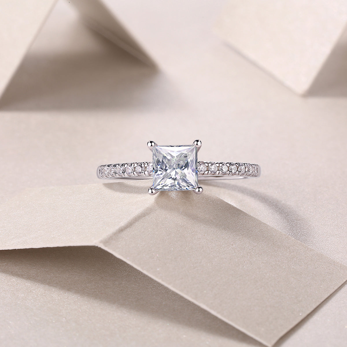 Asscher Cut Moissanite Pave Ring - Ceerom