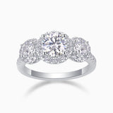 Three Stone Halo Round Cut Moissanite Wedding Ring