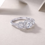 Three Stone Halo Round Cut Moissanite Wedding Ring