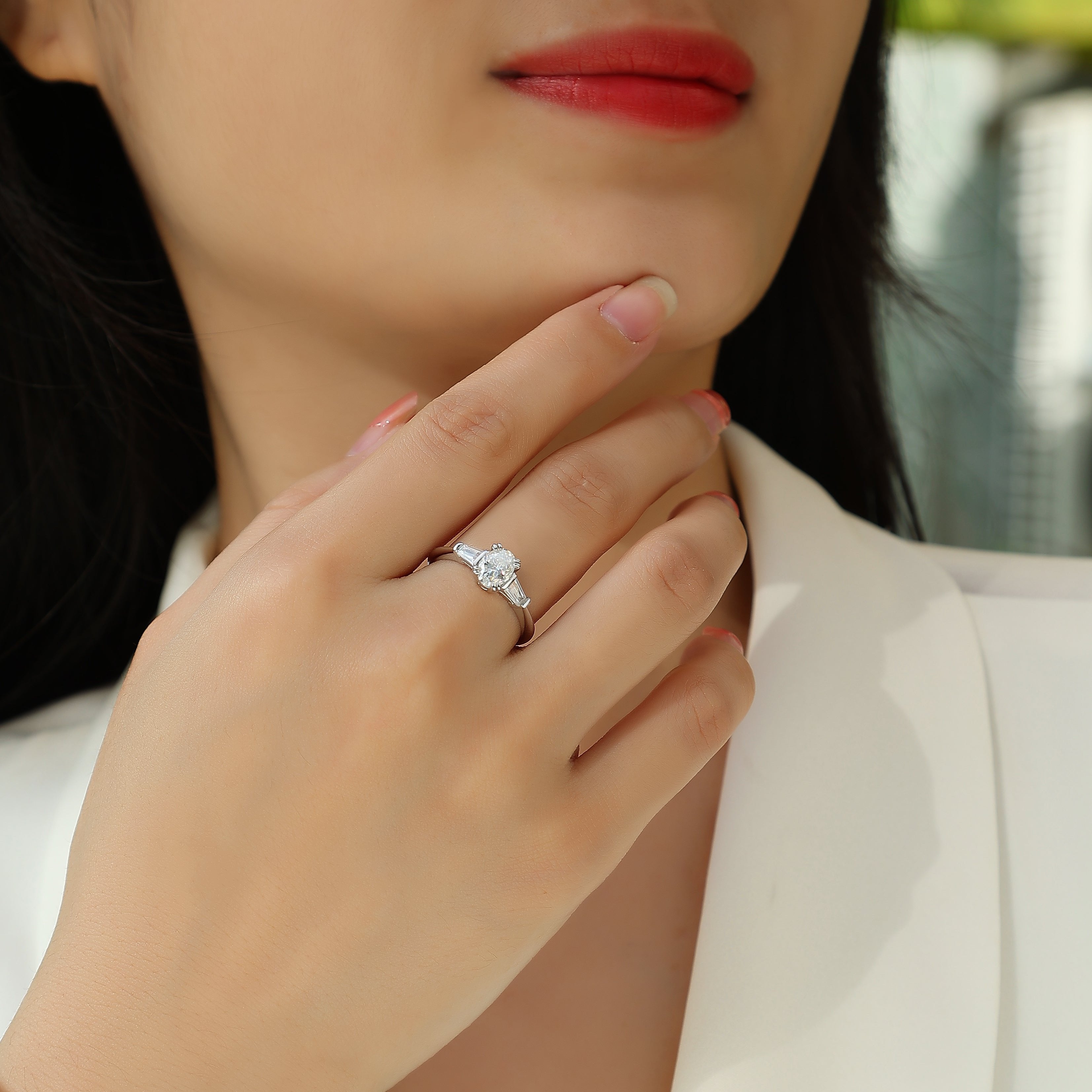 Three Stone Oval Cut Engagement Ring - Ceerom