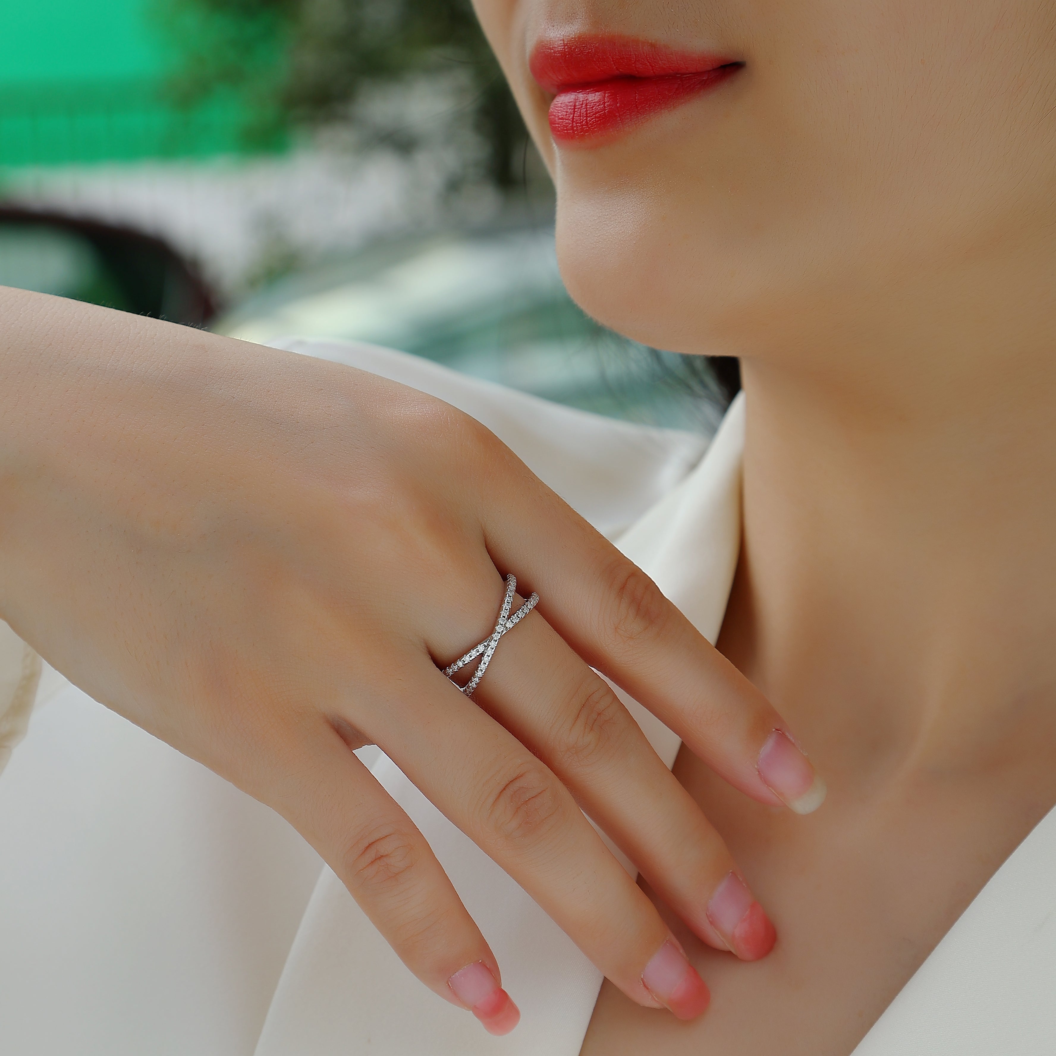 Moissanite Open Crossover Wedding Band - Ceerom