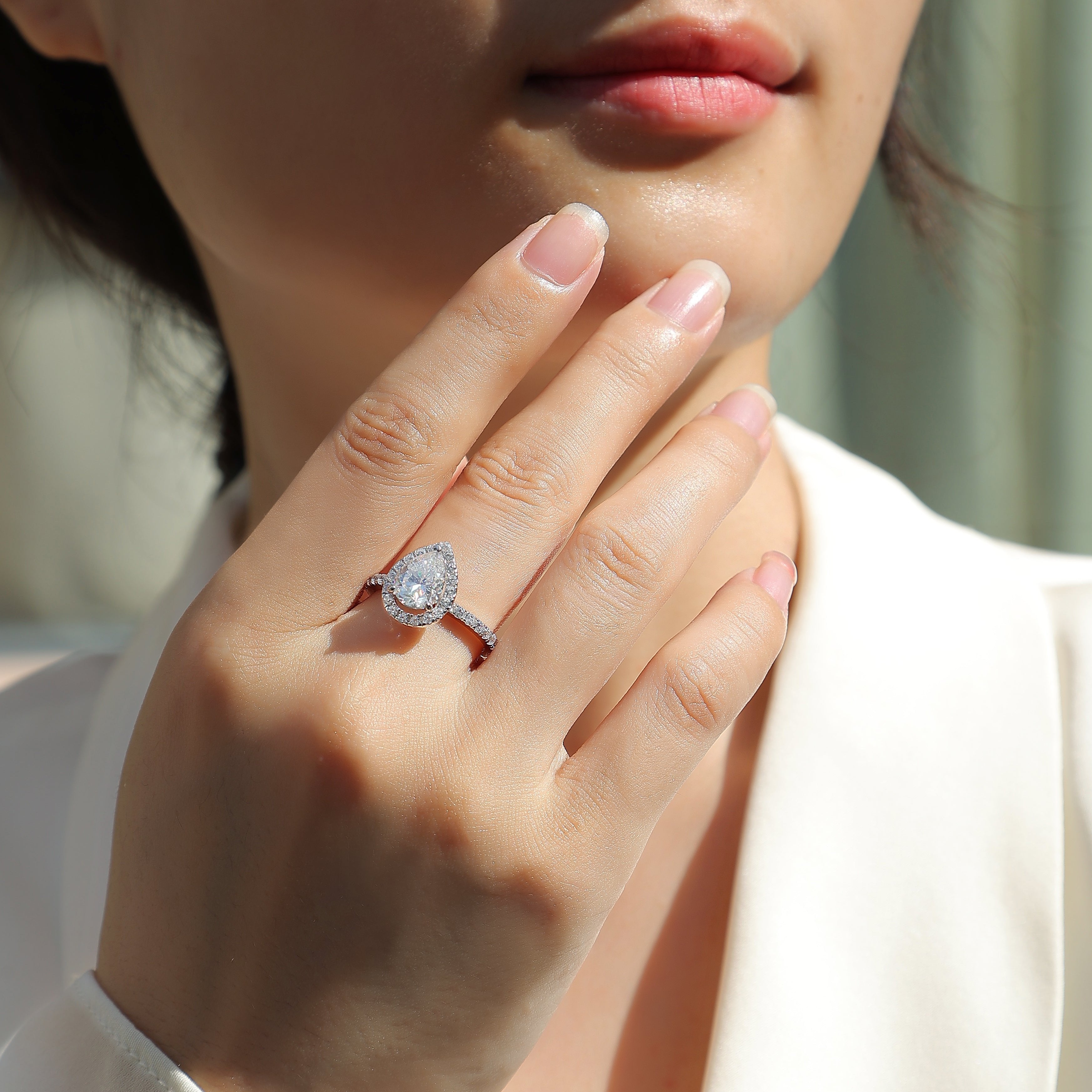 Halo Pear Shaped Moissanite Ring - Ceerom