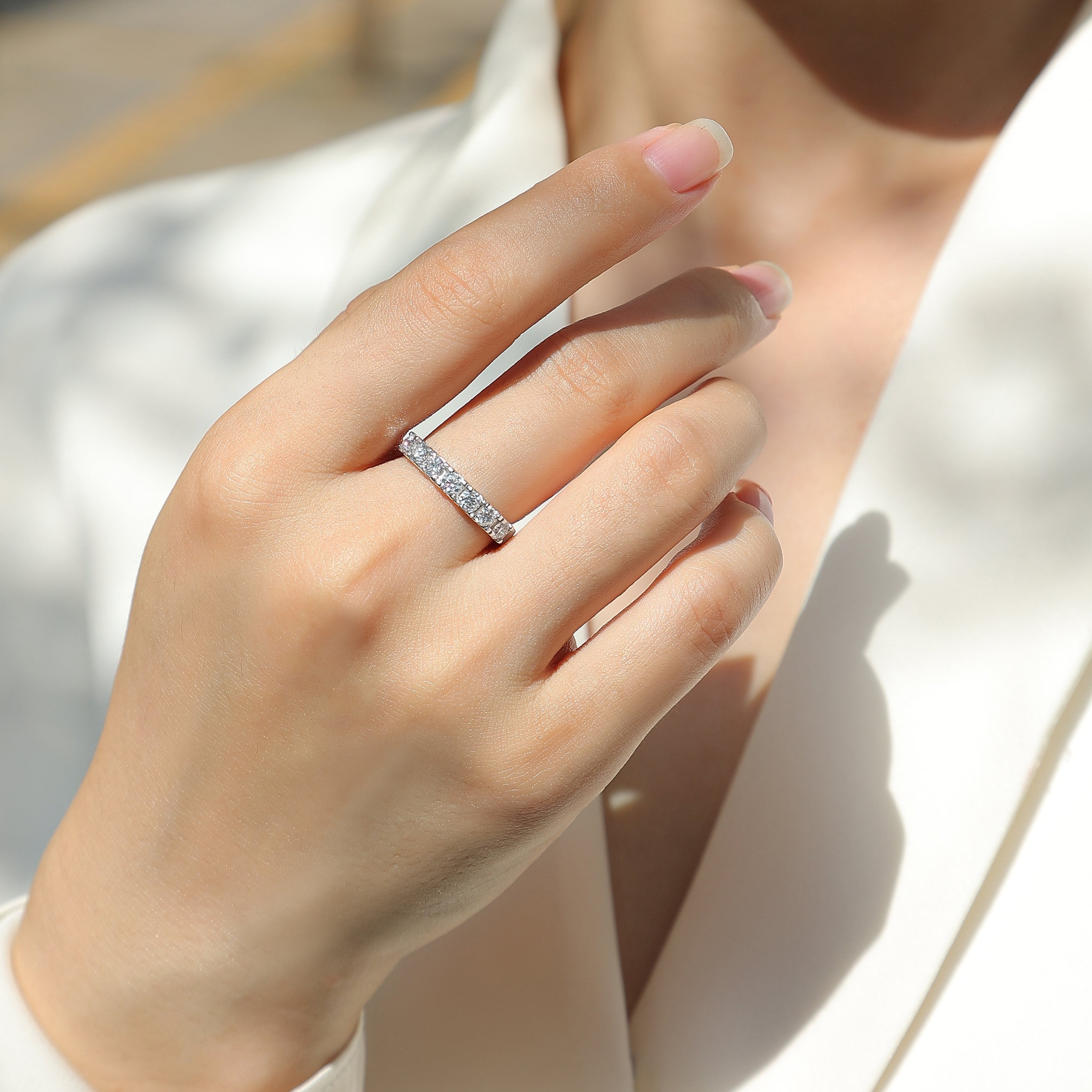 7 Stone Moissanite Engagement Band Ring - Ceerom