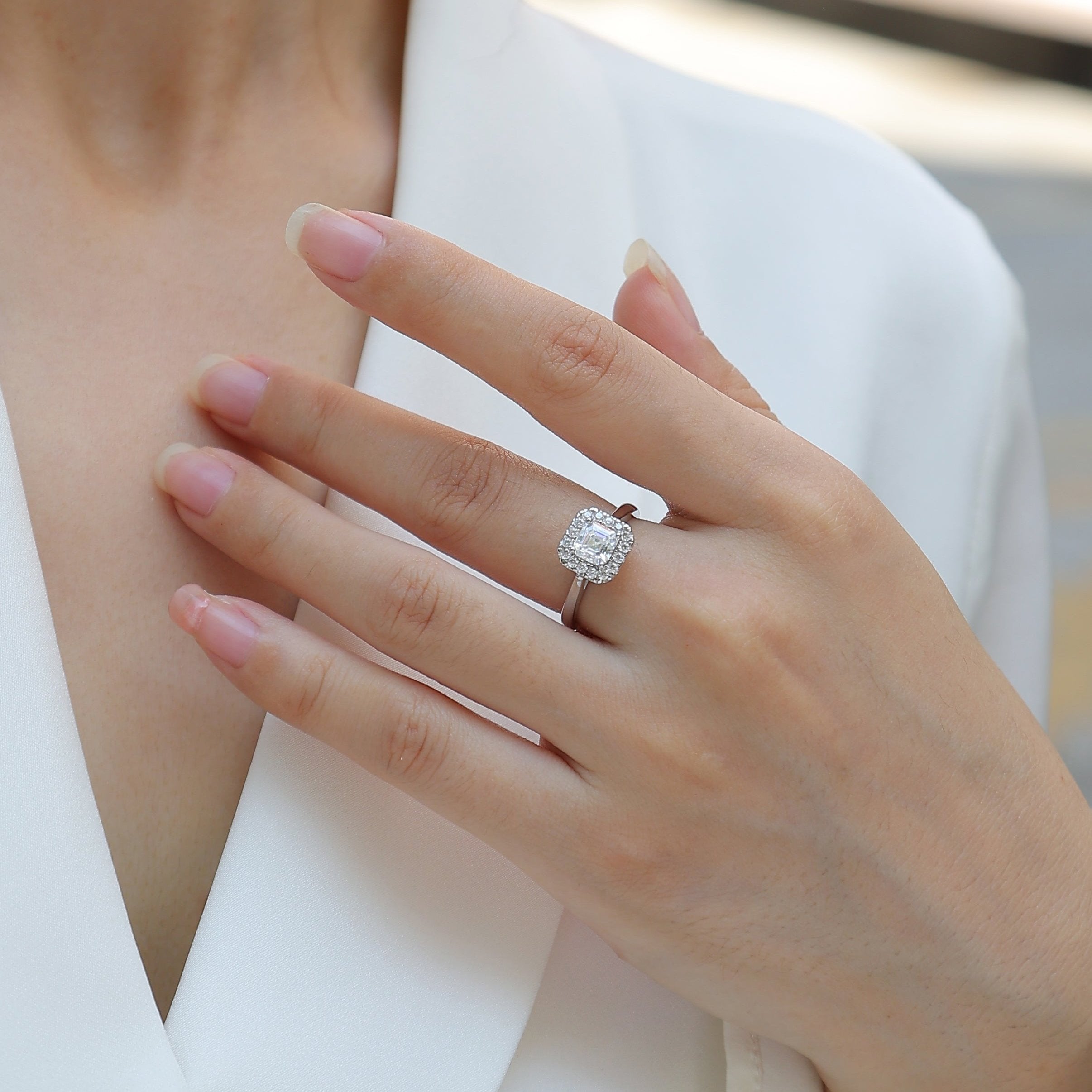 Asscher Cut Moissanite Halo Ring - Ceerom