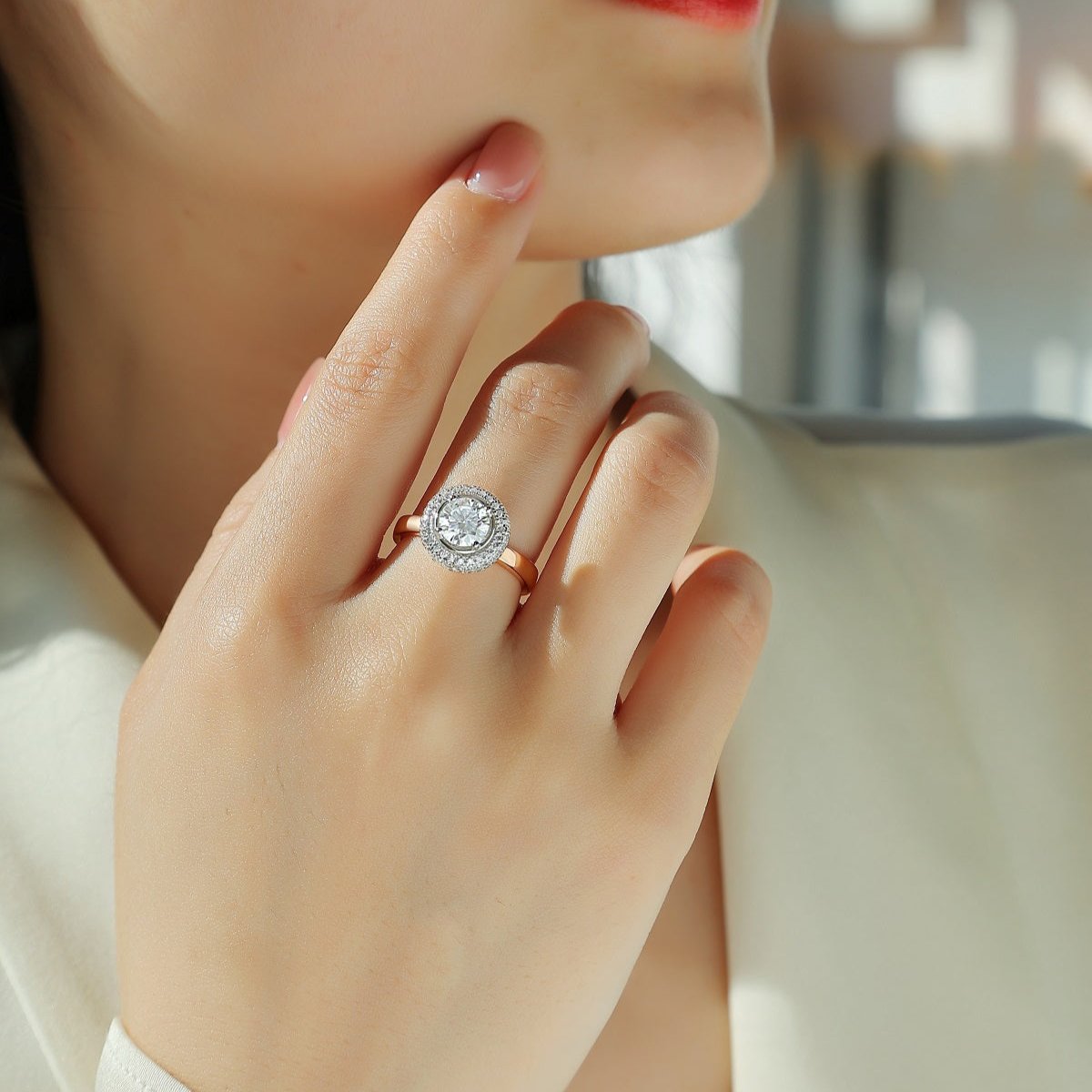 Round Halo Engagement Ring - Rose Gold - Ceerom