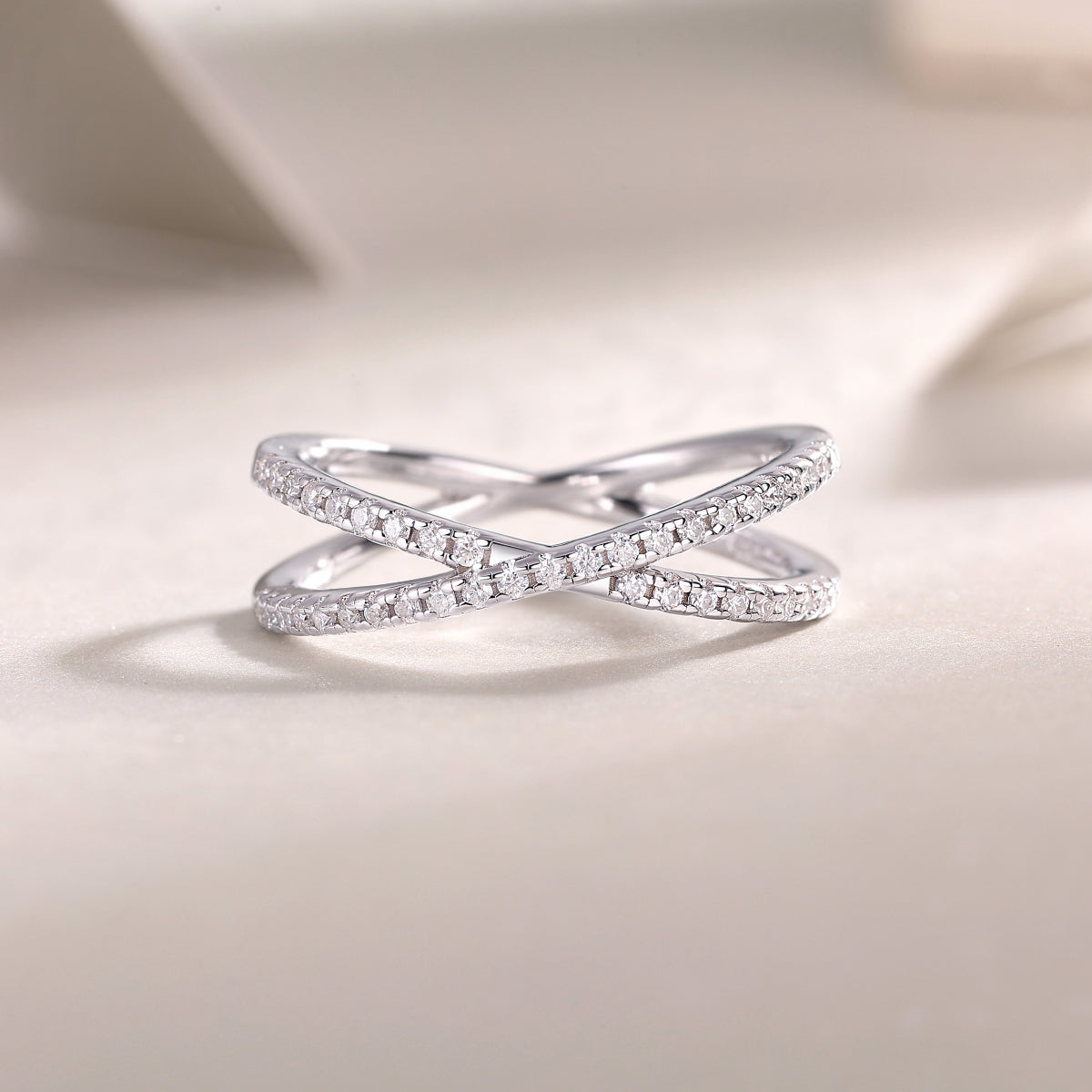 Moissanite Open Crossover Wedding Band - Ceerom