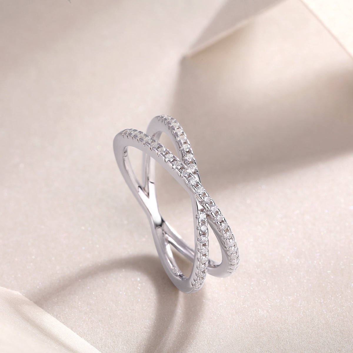 Moissanite Open Crossover Wedding Band - Ceerom