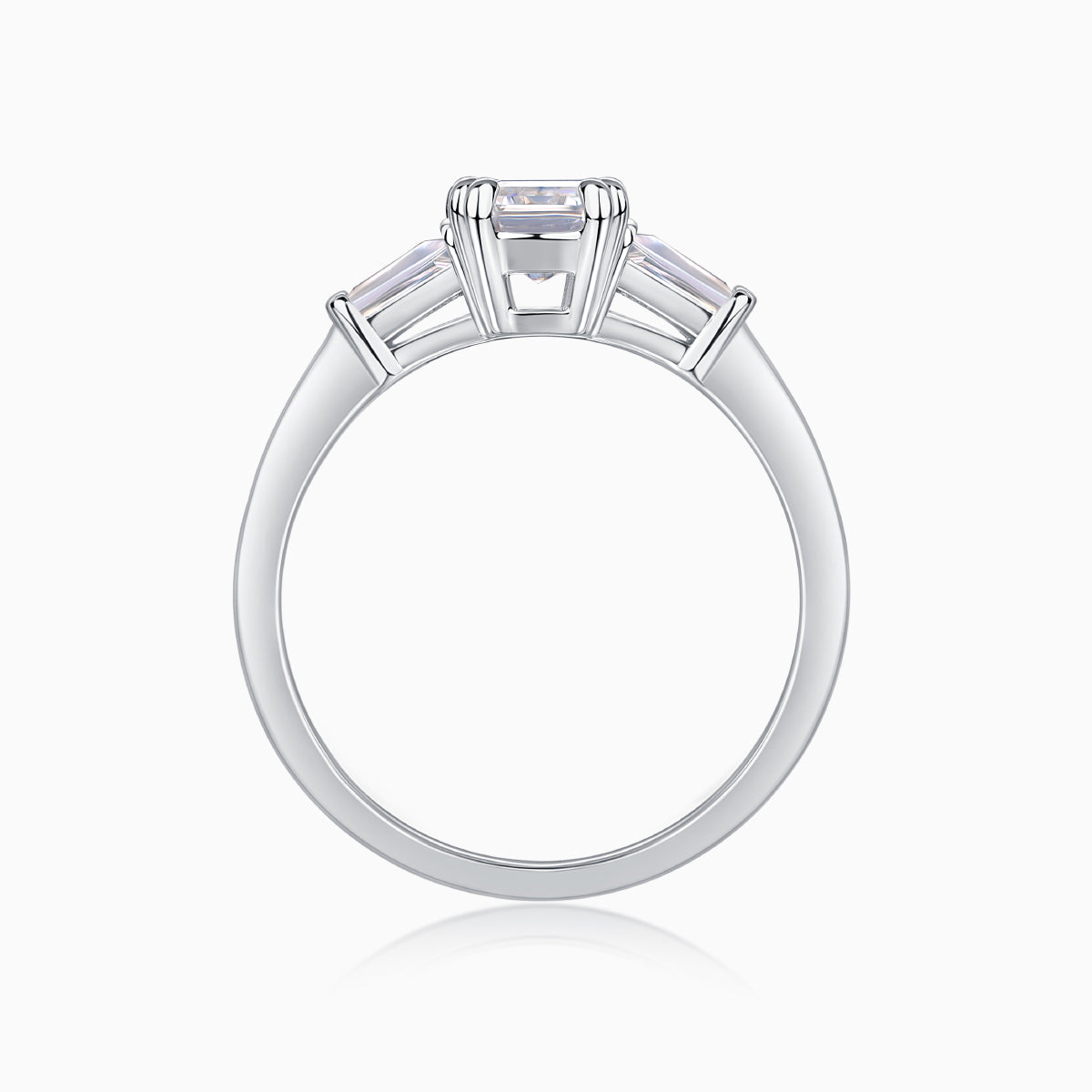 Three Stone Emerald Cut Moissanite Engagement Ring - Ceerom
