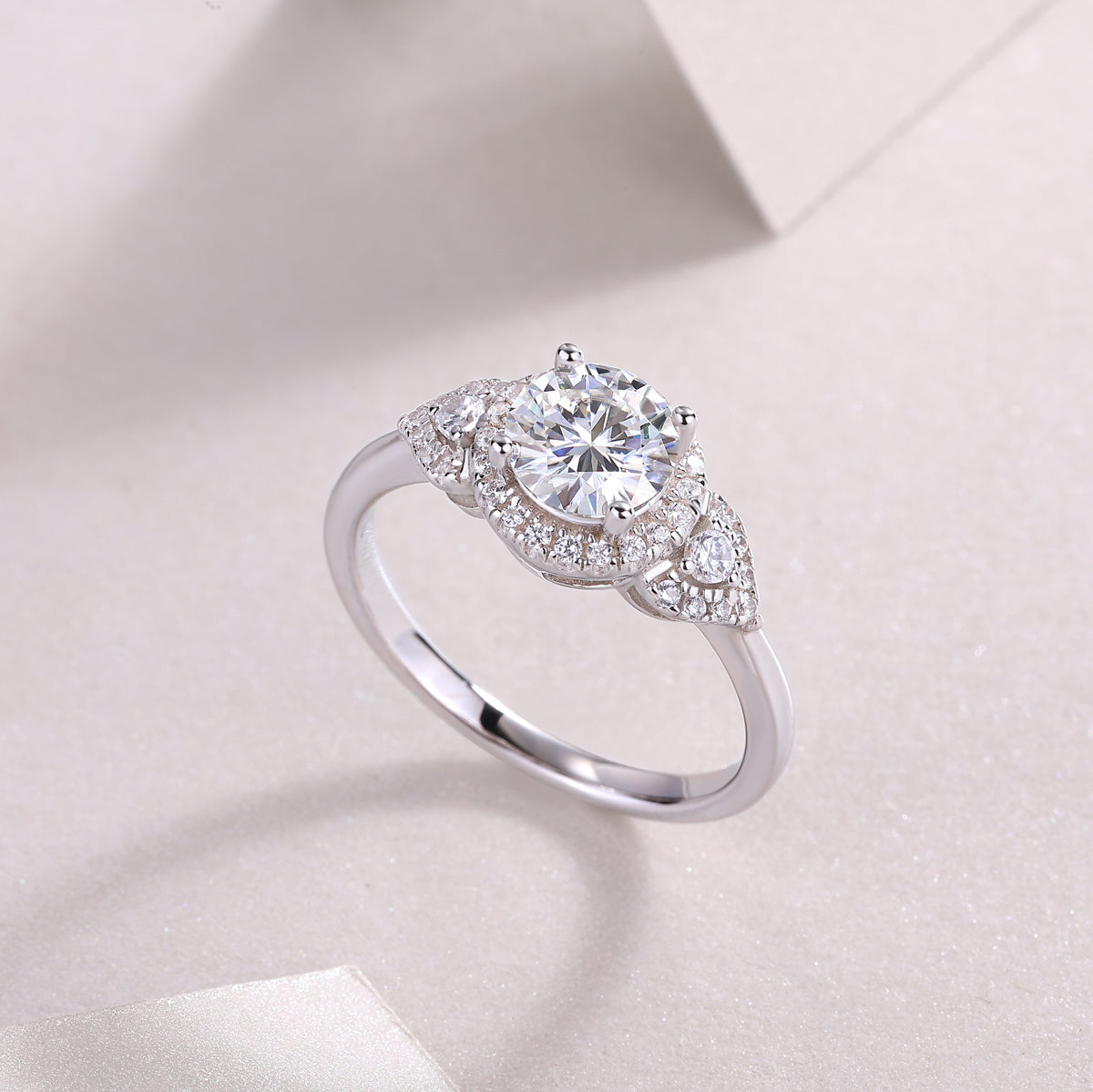 Halo Round Cut Moissanite Engagement Ring - Ceerom