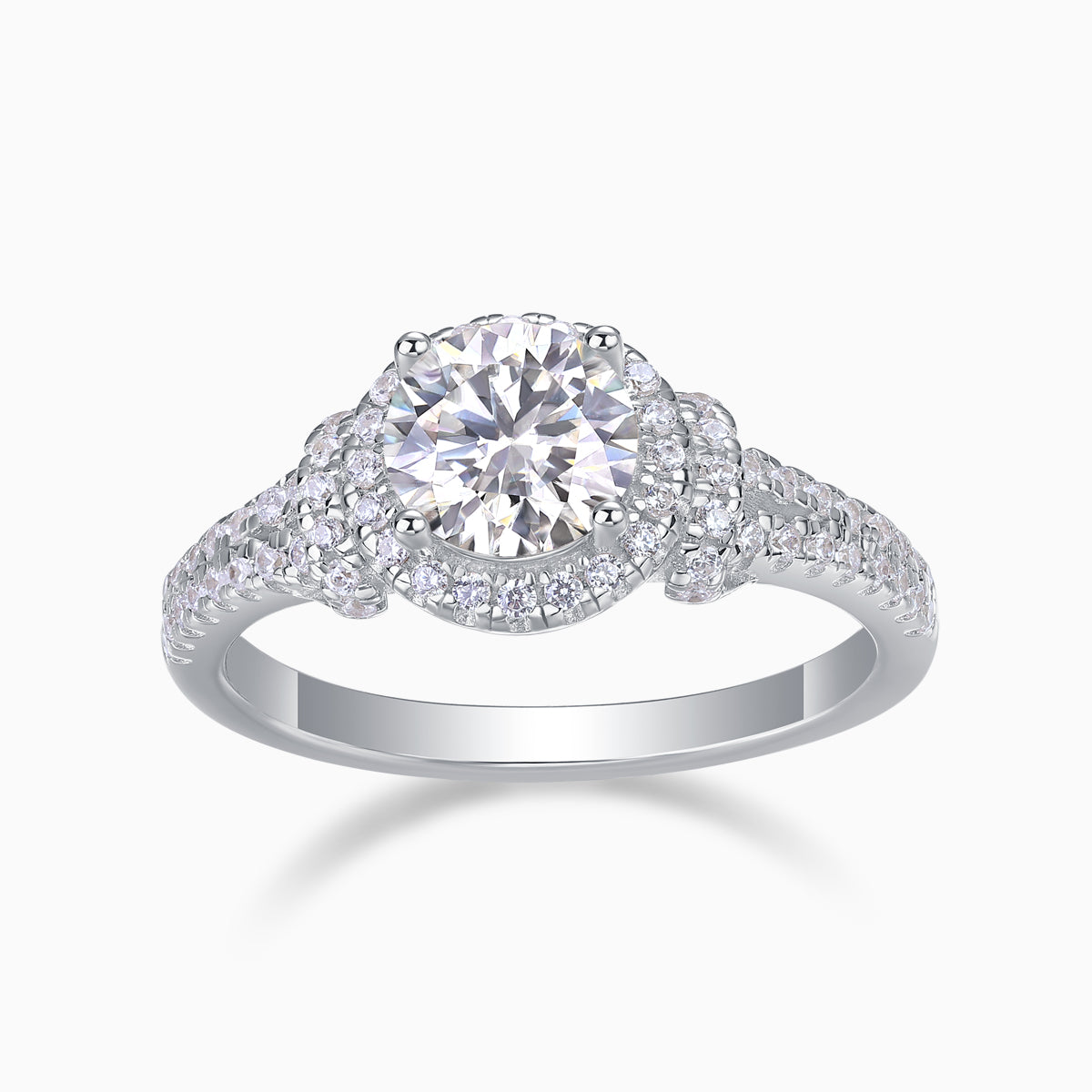 Pave Round Moissanite Halo Engagement Ring - Ceerom